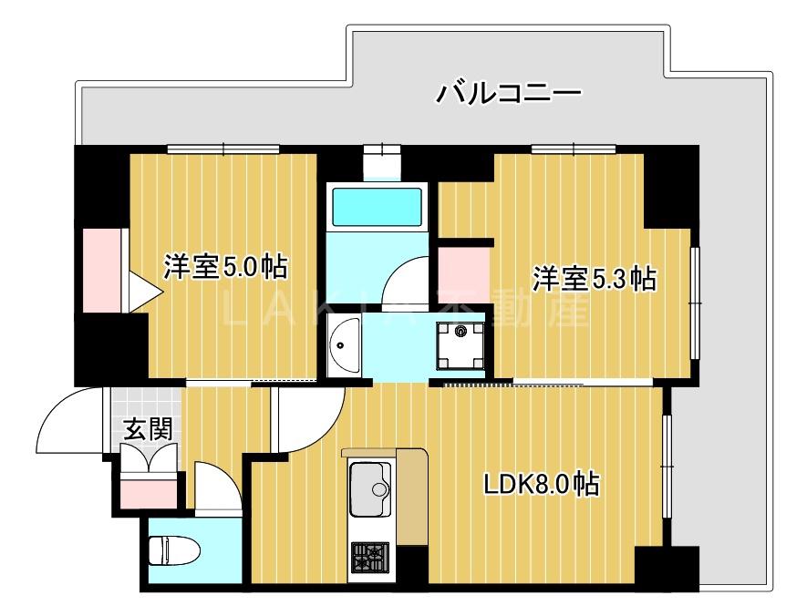 エステムプラザ難波ウエストリバークロス(2DK/7階)の間取り写真