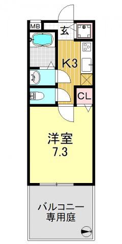 VENTICELLO京町(1K/1階)の間取り写真