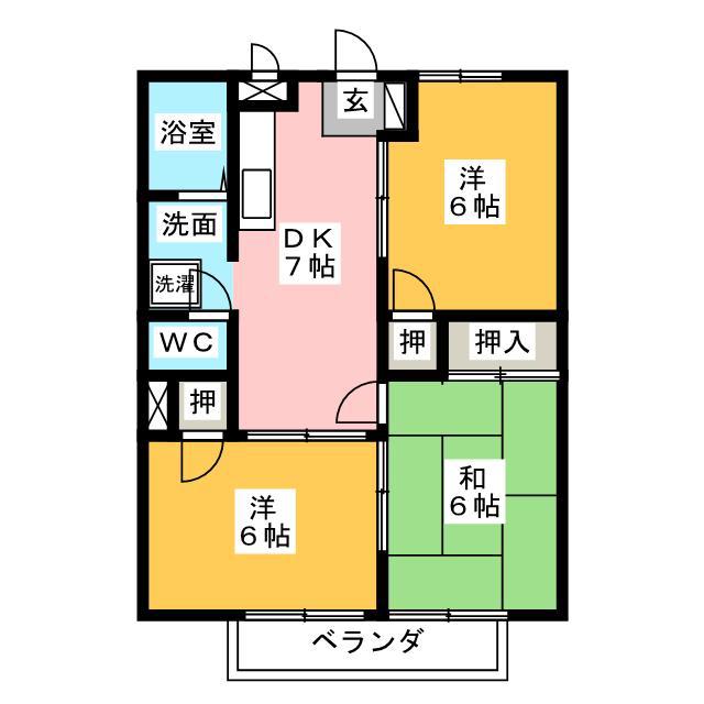 ニューシティヤスダ B(3DK/1階)の間取り写真