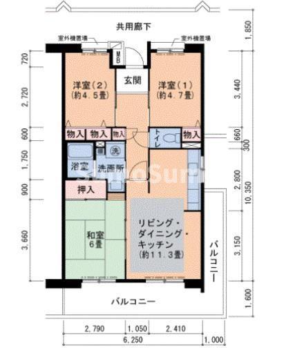 グリーンヒルズ御影9号棟(3LDK/1階)の間取り写真