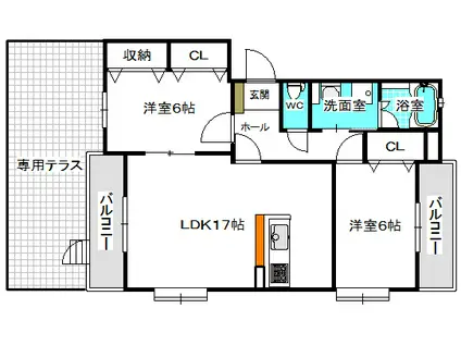 プリムローズ山元(2LDK/1階)の間取り写真