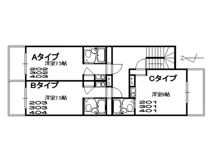 べェルビュウ花園(ワンルーム/2階)の間取り写真