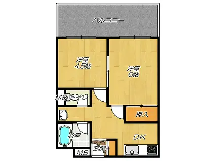 大政ビル3号館 (2DK/4階)の間取り写真