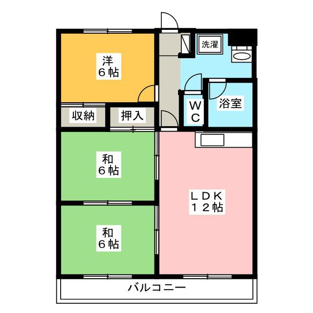 マンション歩(3LDK/3階)の間取り写真