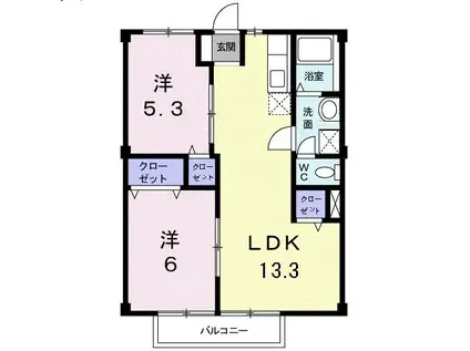 ラ・フォーレ西条A(2LDK/2階)の間取り写真