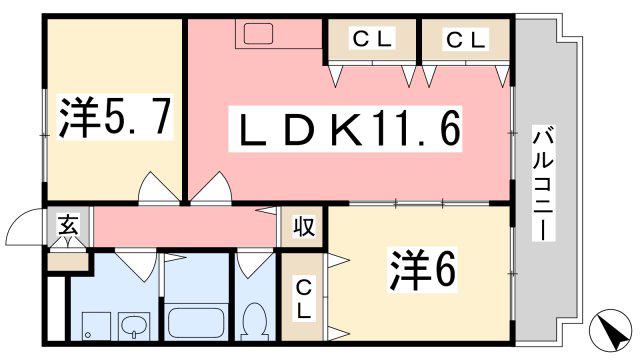 メゾンウィステリア(2LDK/4階)の間取り写真