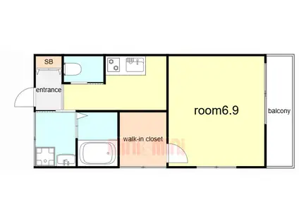 ラムール下三条(1K/4階)の間取り写真