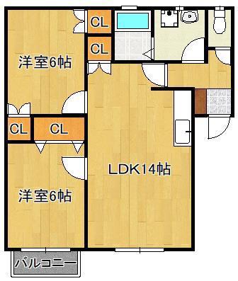 エクセレントK C棟(2LDK/2階)の間取り写真