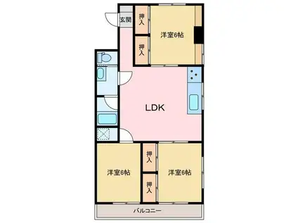 第七越智ハイツ(3LDK/1階)の間取り写真