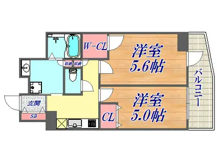 エステムコート神戸元町Ⅱリザーヴ(2K/12階)の間取り写真