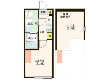 ハーモニーテラス東四つ木V(1K/2階)の間取り写真