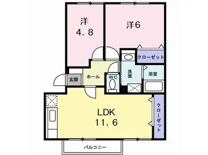 グランディール矢三B(2LDK/1階)の間取り写真