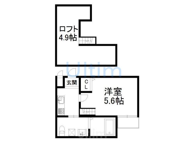 ロフティ四条大宮(1K/1階)の間取り写真