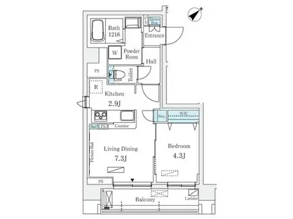 RAUM麻布十番(1DK/8階)の間取り写真