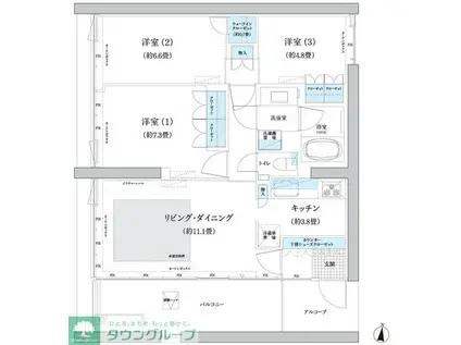 ガーデニエール砧 ウエスト(3LDK/8階)の間取り写真