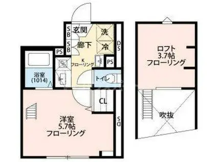 エクセラン高砂(1K/3階)の間取り写真