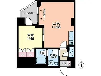 ヴィアーレ四谷(1LDK/3階)の間取り写真