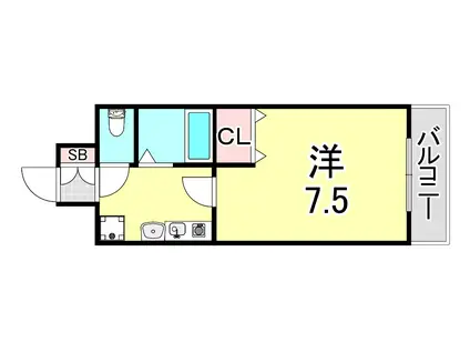 バッハレジデンス神戸ウエスト(1K/5階)の間取り写真