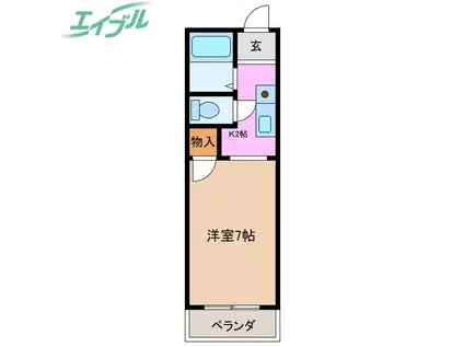 リバーパーク L(1K/2階)の間取り写真