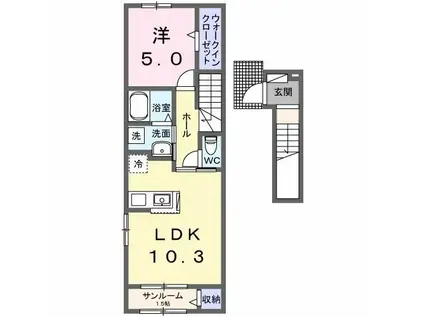 ルーツショアIII(1LDK/2階)の間取り写真