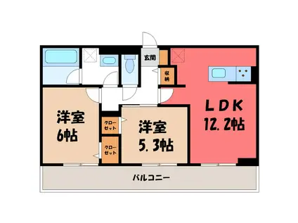 前橋市天川原町一丁目PJ B(2LDK/2階)の間取り写真