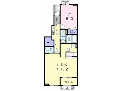 フレスクーラ・ムーン(1LDK/1階)の間取り写真