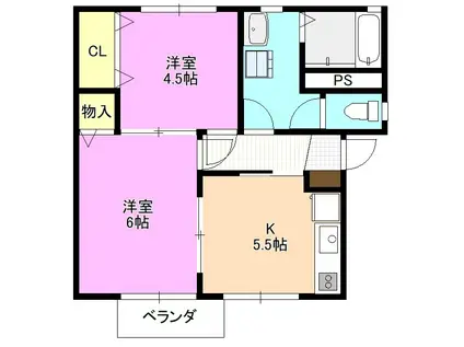 アドヴァンス曽根B(2K/2階)の間取り写真