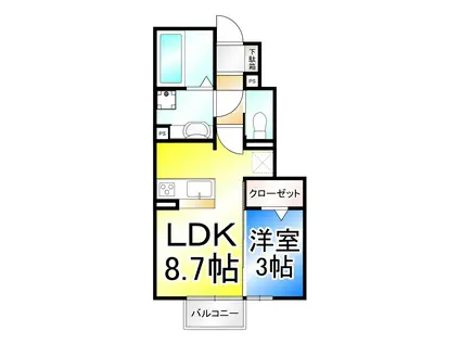 グランメール A棟(1LDK/1階)の間取り写真