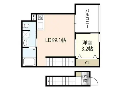 K39パウリスタ戸坂(1LDK/2階)の間取り写真