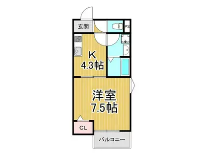 LA-CREA甲子園九番町(1K/1階)の間取り写真
