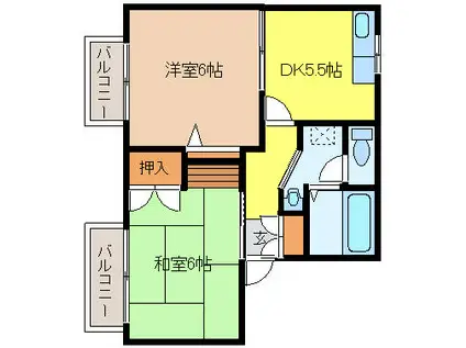 エバークレストA棟(2DK/1階)の間取り写真