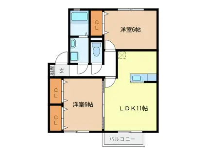 クレールフジ(2LDK/1階)の間取り写真