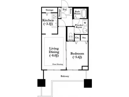 河田町ガーデン1(1LDK/20階)の間取り写真