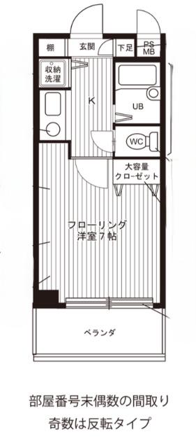 カーサ山城(1K/2階)の間取り写真