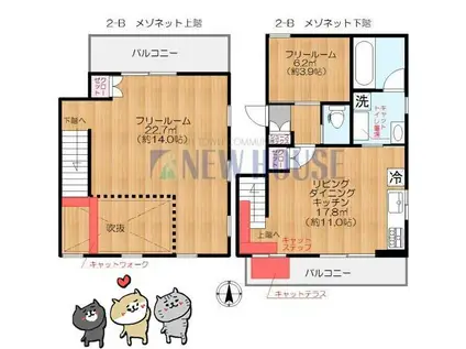 フェリス神楽坂(1SLDK/2階)の間取り写真