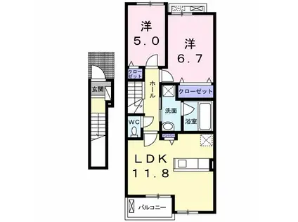 K-ヒルサイド(2LDK/2階)の間取り写真