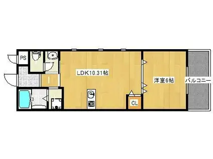 京阪本線 枚方公園駅 徒歩9分 3階建 築19年(1LDK/3階)の間取り写真