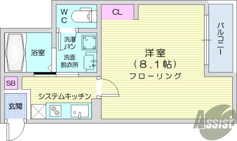 AZUL塩釜3(1K/1階)の間取り写真