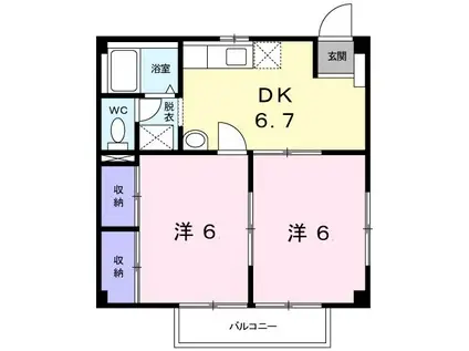 ウィステリアII(2DK/2階)の間取り写真