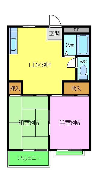 リバティー北花田(2LDK/1階)の間取り写真