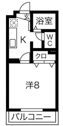 楪 202(1K/2階)の間取り写真