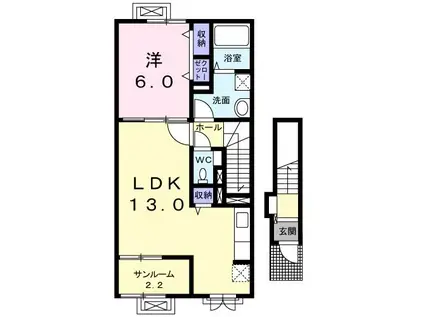 アルカンシエル B(1LDK/2階)の間取り写真