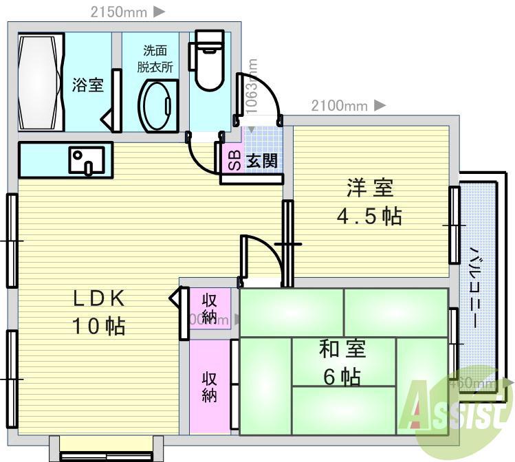 ラ・フォーレ箕面II(2LDK/1階)の間取り写真