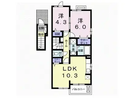 プラシードヒルI(2LDK/2階)の間取り写真