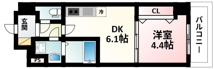 ライブガーデン江坂IX(1DK/2階)の間取り写真