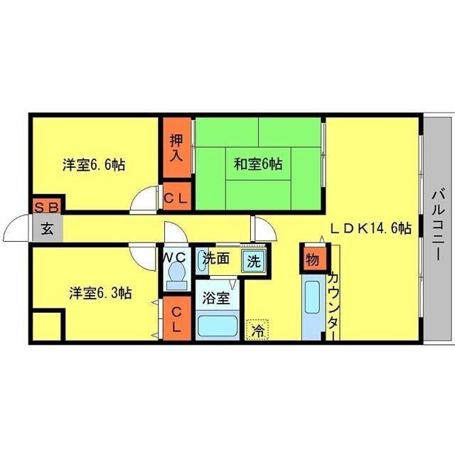 ボヌール千里中央弐番館(3LDK/3階)の間取り写真