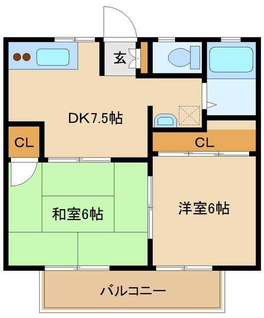 ハイツファミール(2DK/2階)の間取り写真