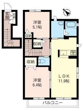 ウィステリア SHAMAISON(2LDK/2階)の間取り写真