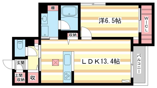セントリビエ小白水(1LDK/1階)の間取り写真