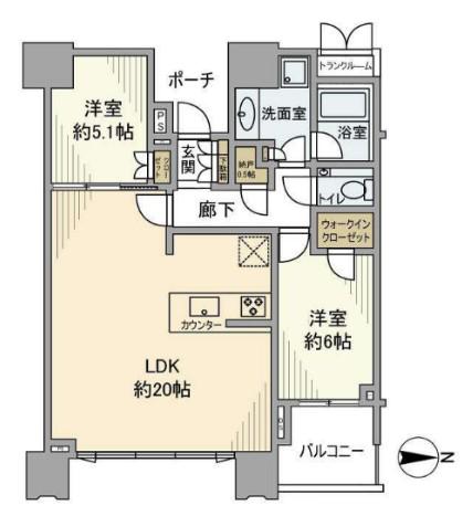 DEUX TOURS イースト/ドゥトゥール イースト(2LDK/13階)の間取り写真